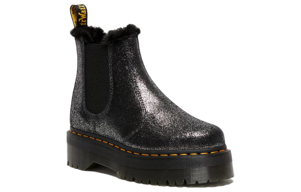 (WMNS) Dr. Martens 2976 Faux Fur-Lined Metallic Platform Chelsea Boots 'Black' 27956012
