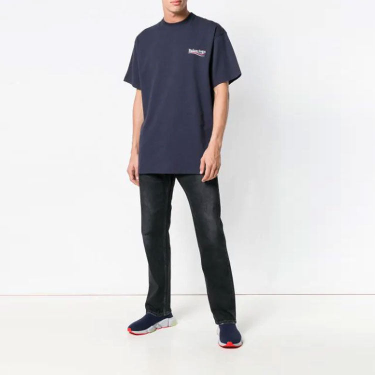 Balenciaga Logo Pattern Short Sleeve Unisex Navy Blue 556150TAV444128