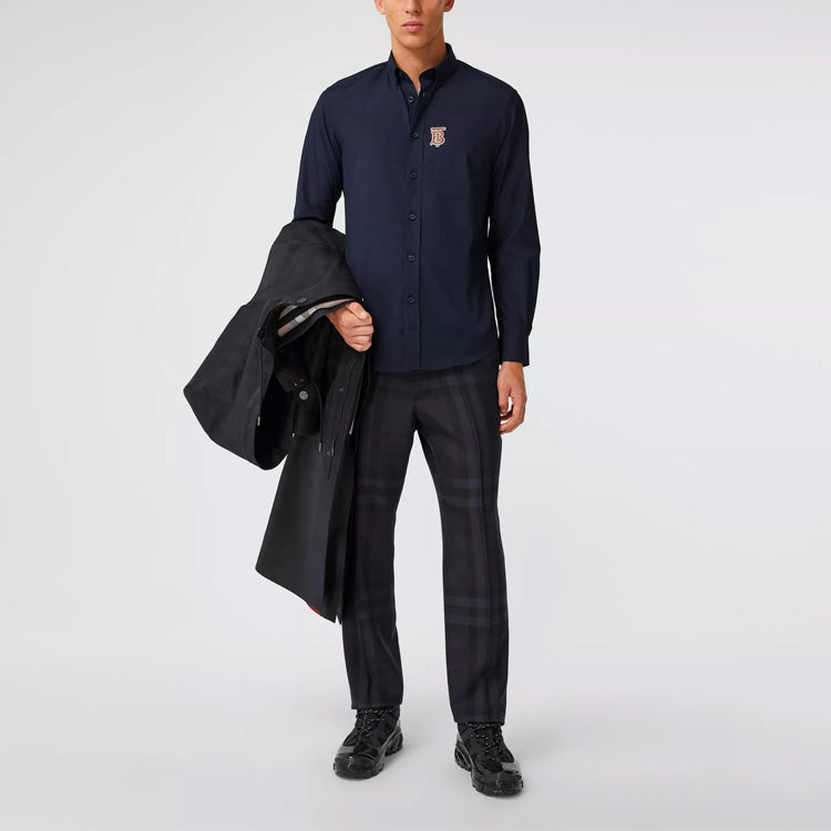 Men's Burberry Monogrom Pattern Elastic Shirt Navy Blue 80367641