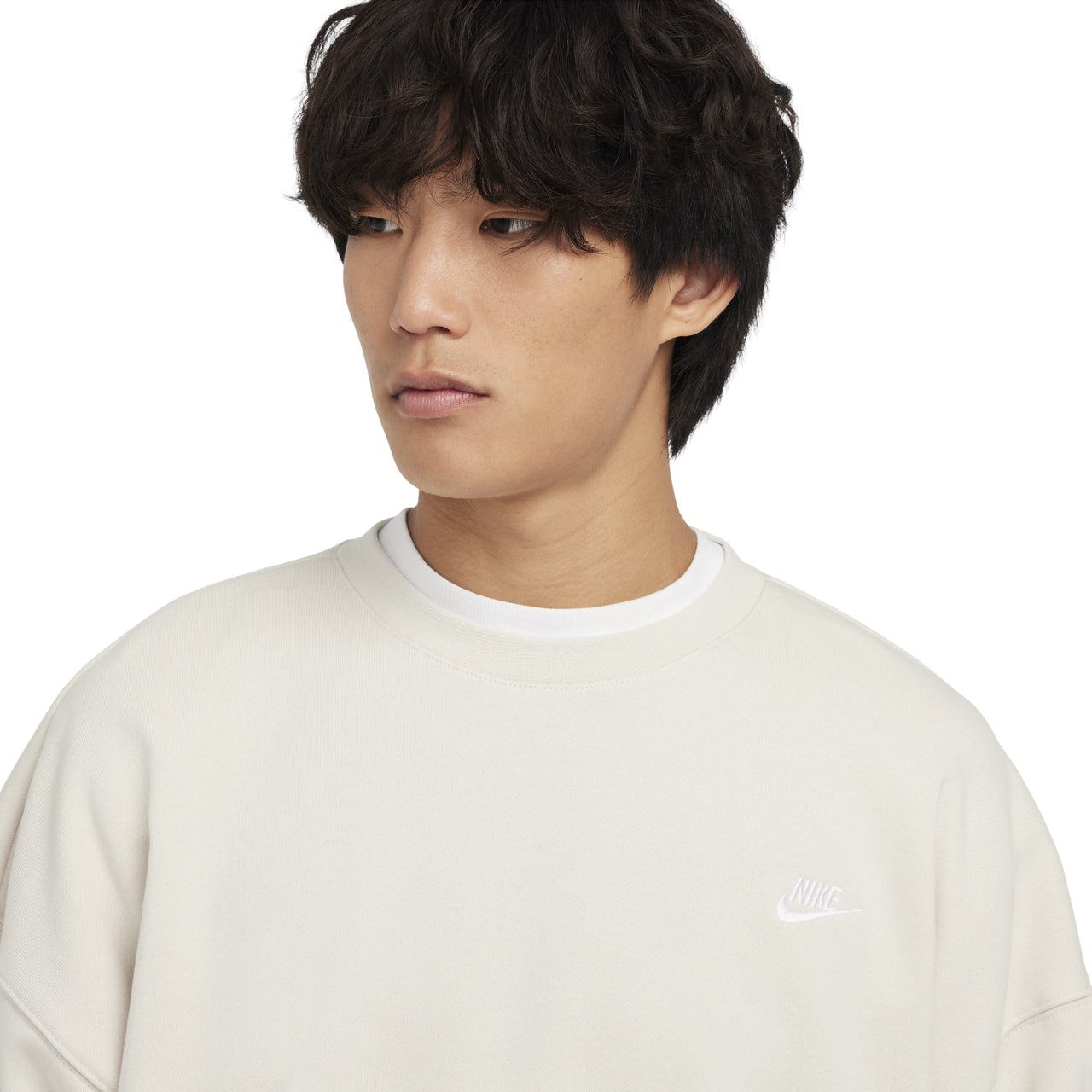 Nike Club Fleece Oversized French Terry Crew Top Asia Sizing 'Beige' HJ1820-104