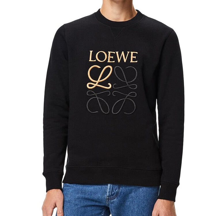 Men's LOEWE Anagram Cotton Round Neck Alphabet Embroidered Sports Classic Black H526341XA1-1100
