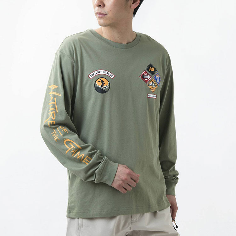 New Balance Men's New Balance Logo Pattern Printing Knit Round Neck Pullover Green MT11610-CEL