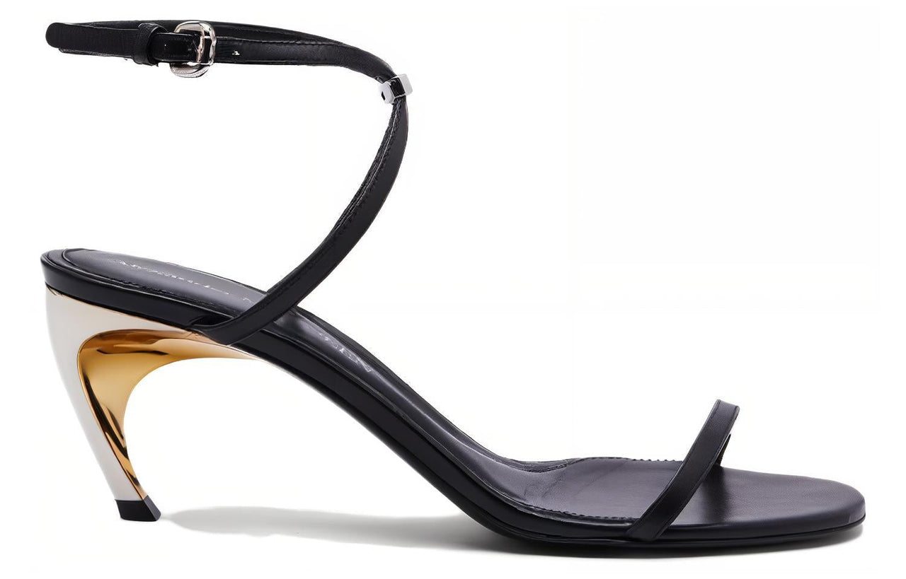 (WMNS) Alexander McQueen Armadillo Metallic Faux-leather Sandals 'Black' 781353WIEX51399