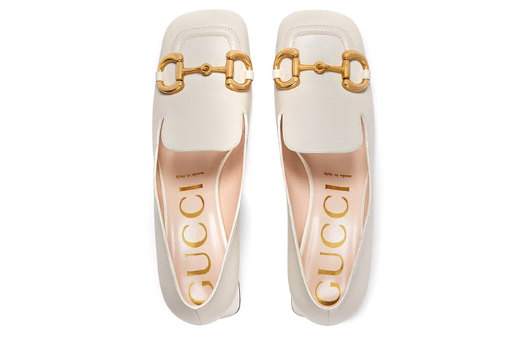 (WMNS) Gucci Low-heel Pump with Horsebit 'White Leather' 658268-1W600-9022