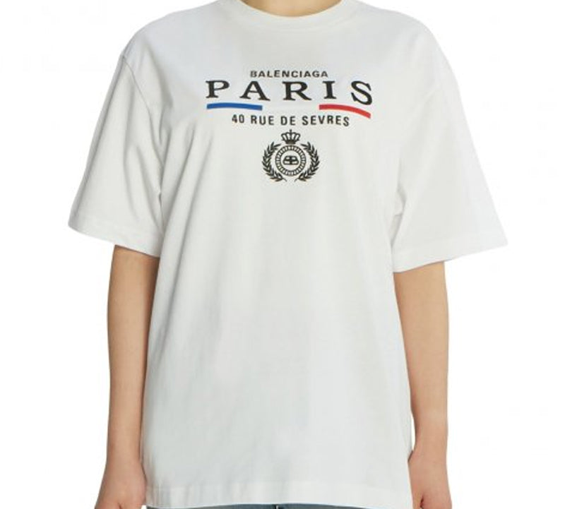 Balenciaga Crown Logo Alphabet Printing Short Sleeve White 594599TGV489000