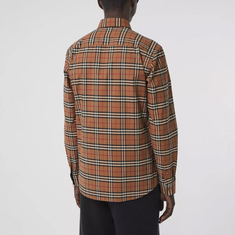 Men's Burberry Plaid Elastic Cotton Shirt Brown 80386691