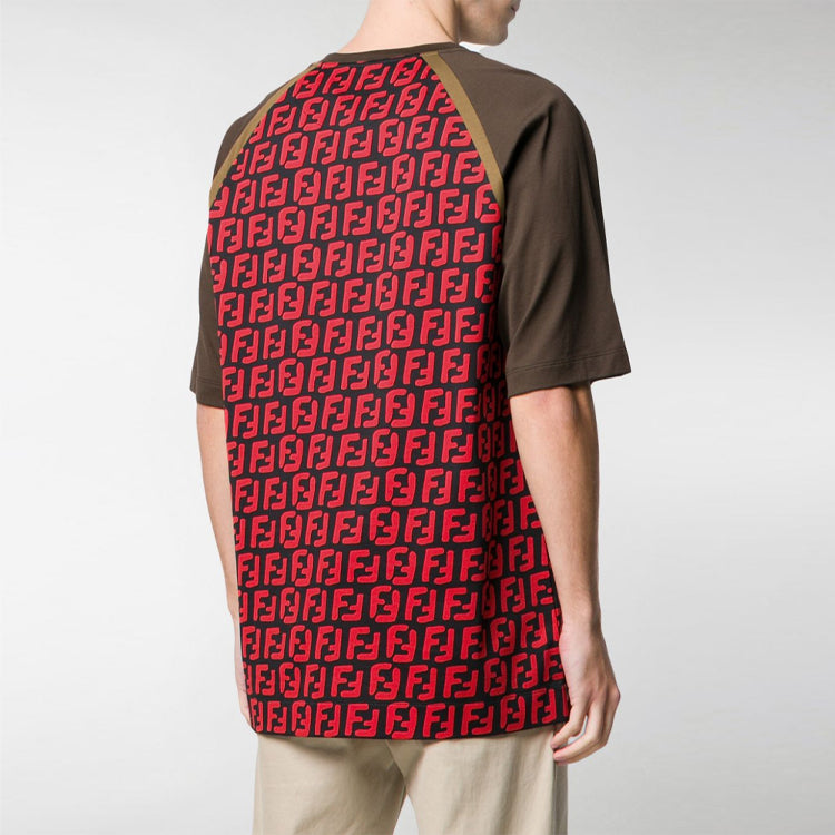 Men's FENDI FFLogo Printing Short Sleeve Red Black FY0980A7A4F0QY3