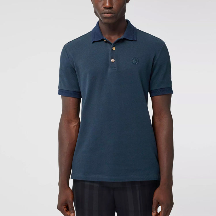 Burberry SS21 Bottons Net Cotton Polo Male Blue 80370941
