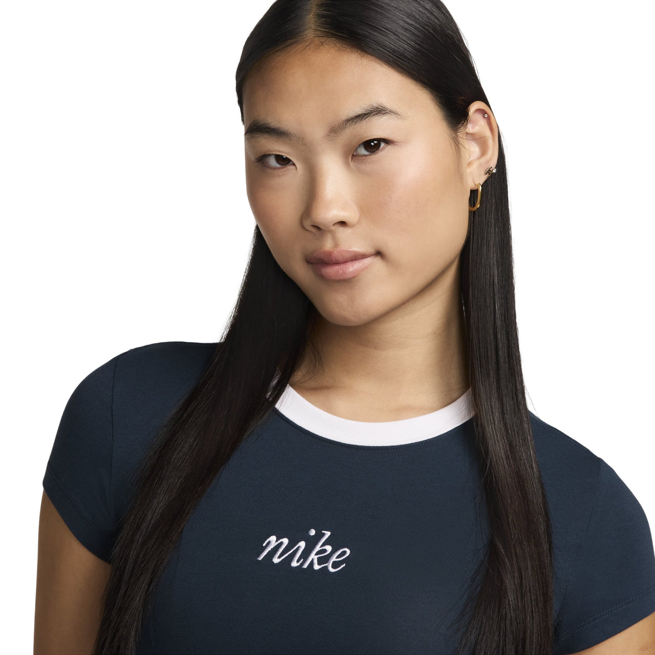 (WMNS) Nike Sportswear Chill Knit Crop T-shirt Asia Sizing 'Navy White' HF8820-478