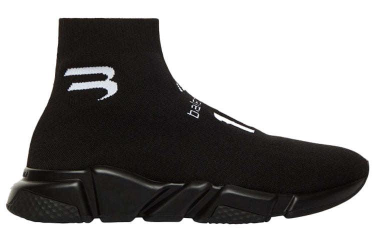 Balenciaga Speed Lt Soccer Sponsor Logo Sneakers 'Black Knit' 645734W2DBU1090