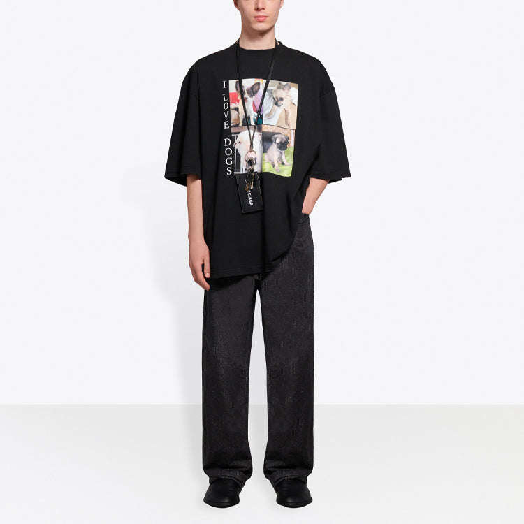 Balenciaga SS21 Printing Retro Short Sleeve Black 641614TJVH11000