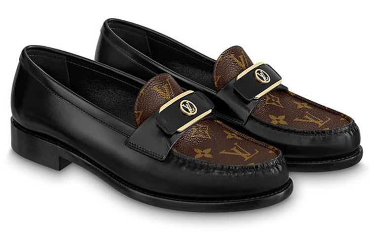 (WMNS) حذاء لوفرز LOUIS VUITTON LV "أسود مع شعار ذهبي وزخرفة ذهبية" 1AACXG