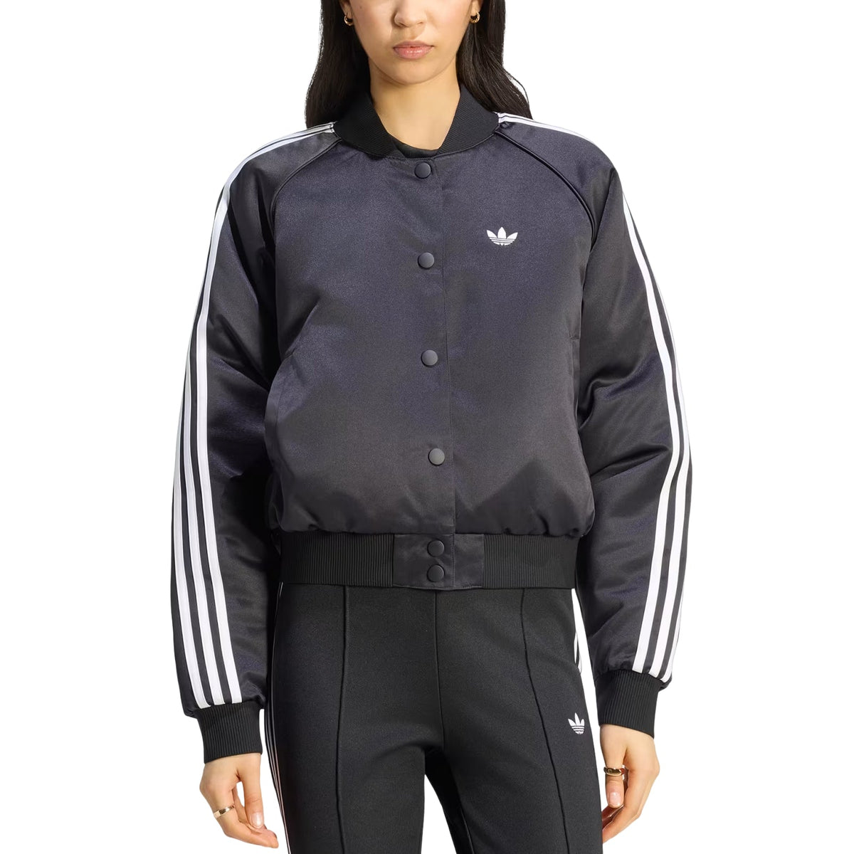 (WMNS) adidas Satin Bomber Jacket Asia Sizing 'Black White Grey Three' KT2648