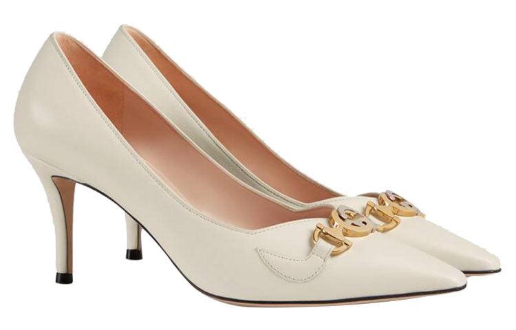 (WMNS) Gucci Zumi mid-heel leather pump 'White' 596860-C9D00-9050