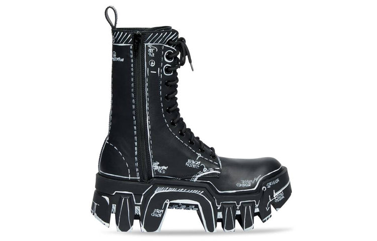 Balenciaga Bulldozer Lace Up Boots 'Black Outline Calfskin' 672502WBEF21090