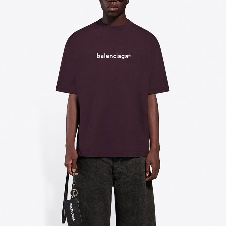 Balenciaga SS21 Chest Logo Round Neck Short Sleeve Purple 612966TIV545182