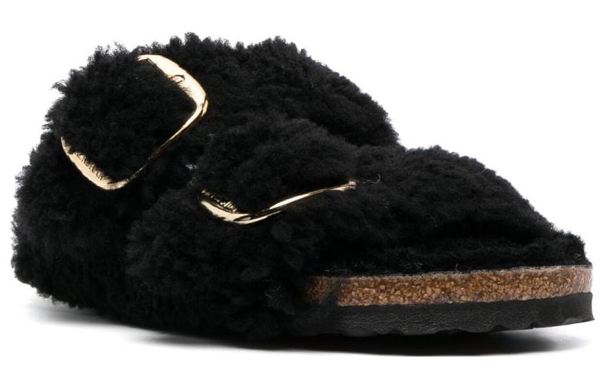 (WMNS) Birkenstock Arizona Big Buckle Shearling Narrow Fit 'Black Gold' 1025920