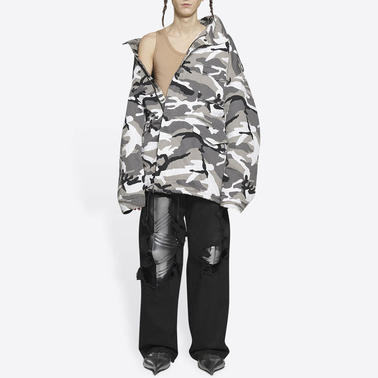 Men's Balenciaga FW21 Off-Shoulder Jacket Gray 663004TKLD41240