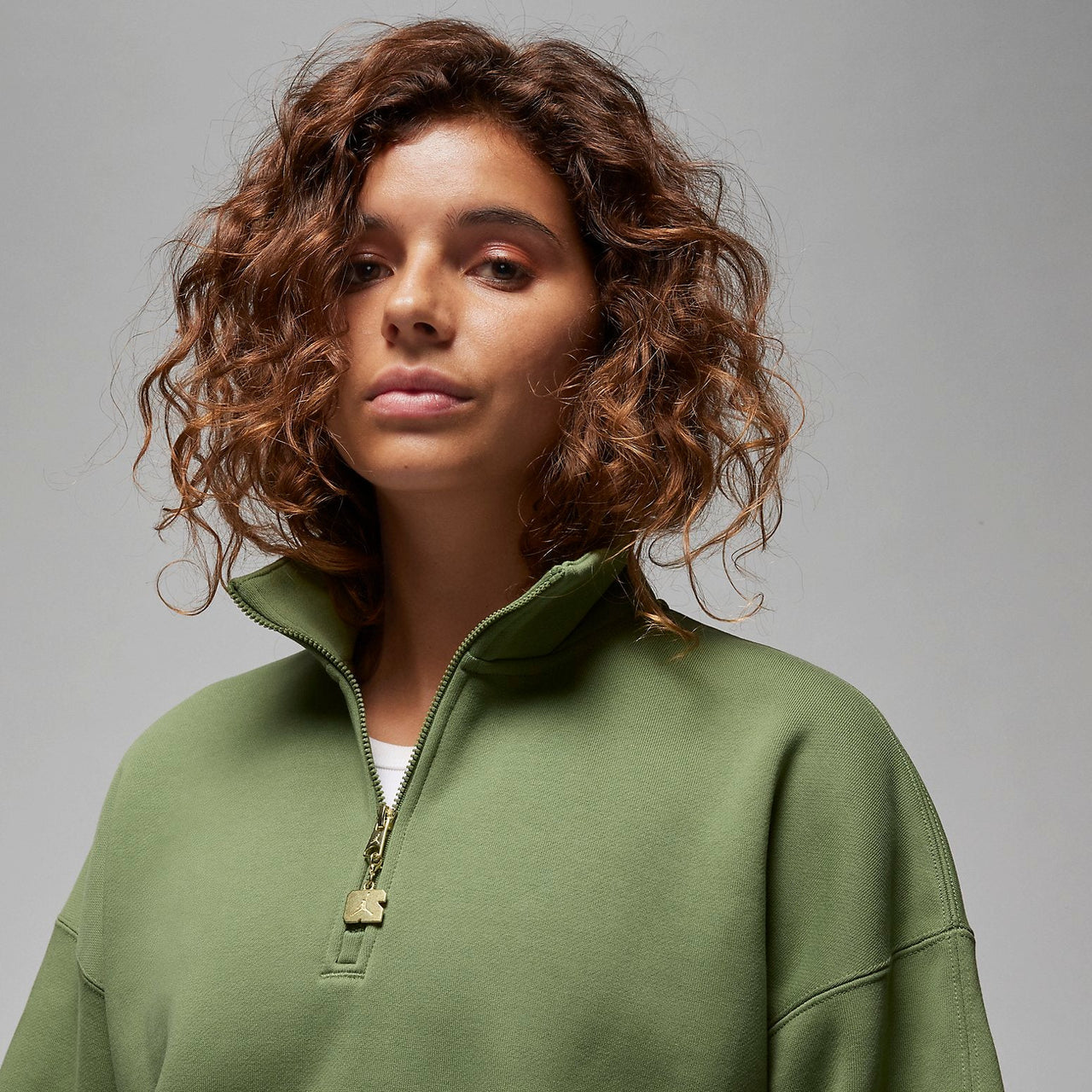 (WMNS) Air Jordan Flight Fleece 1/4 Zip Top 'Sky J Light Olive' FD7222-340