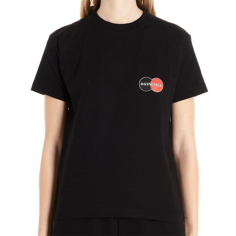 Men's Balenciaga Chest Logo Printing Round Neck Short Sleeve Black 620967TIV791000