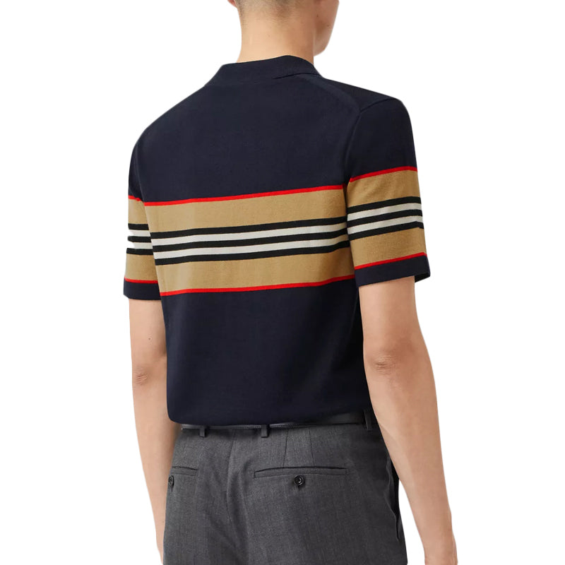 Men's Burberry Stripe Printing Short Sleeve Polo Shirt Navy Blue 80259631