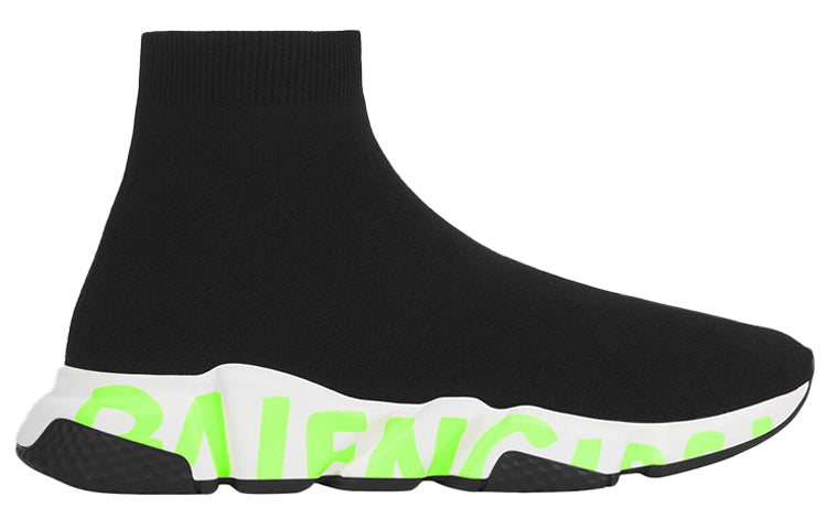 Balenciaga Speed Graffiti Sneakers 'Black Knit Fluo Green Graffiti Sole Unit' 605972W05GY1935