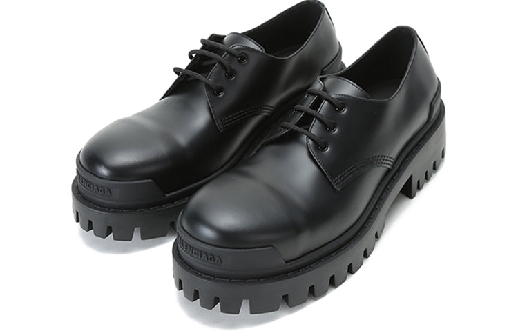 Balenciaga Cowhide Lacing Thick Sole Casual Leather Shoes Black 600600-WA960-1000
