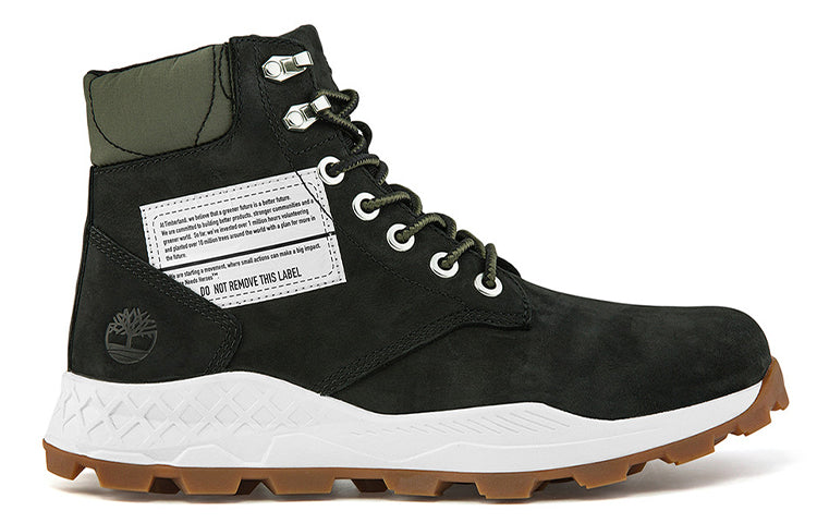 Timberland 6 Inch Brooklyn Side Zip Wide Fit Boots 'Black Nubuck with Green Padded Collar' A41Y6W
