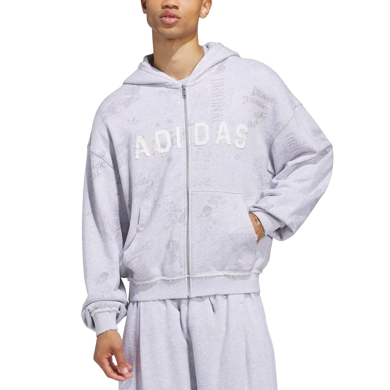 adidas AOA Full Zip Hoodie Asia Sizing 'Light Grey Heather' KT7888