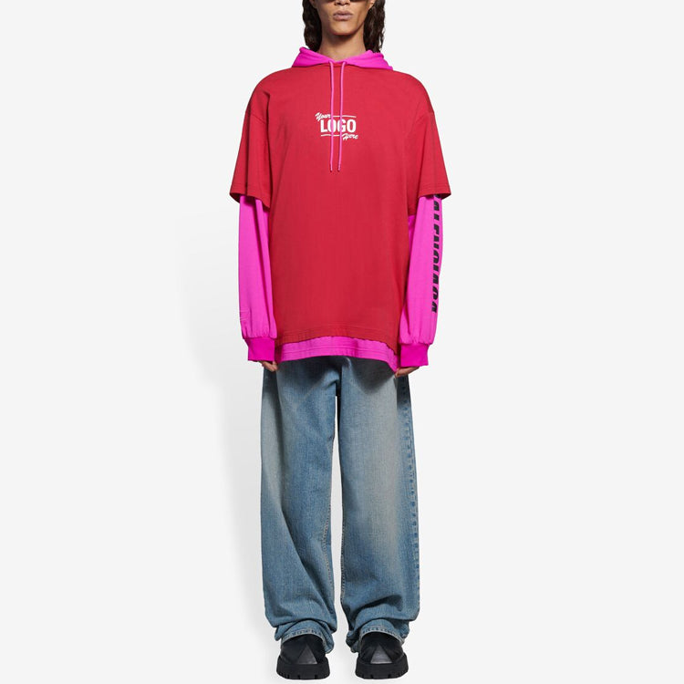Balenciaga SS21 hooded Splicing Long Sleeves Unisex Pink Red 657037TKV826295