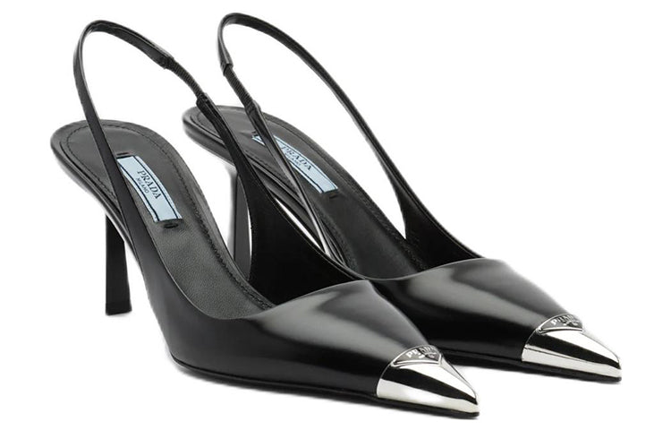 (WMNS) PRADA Metal Toecap Brushed Leather Slingback Heels 'Black' 1I903M_055_F0002_F_075