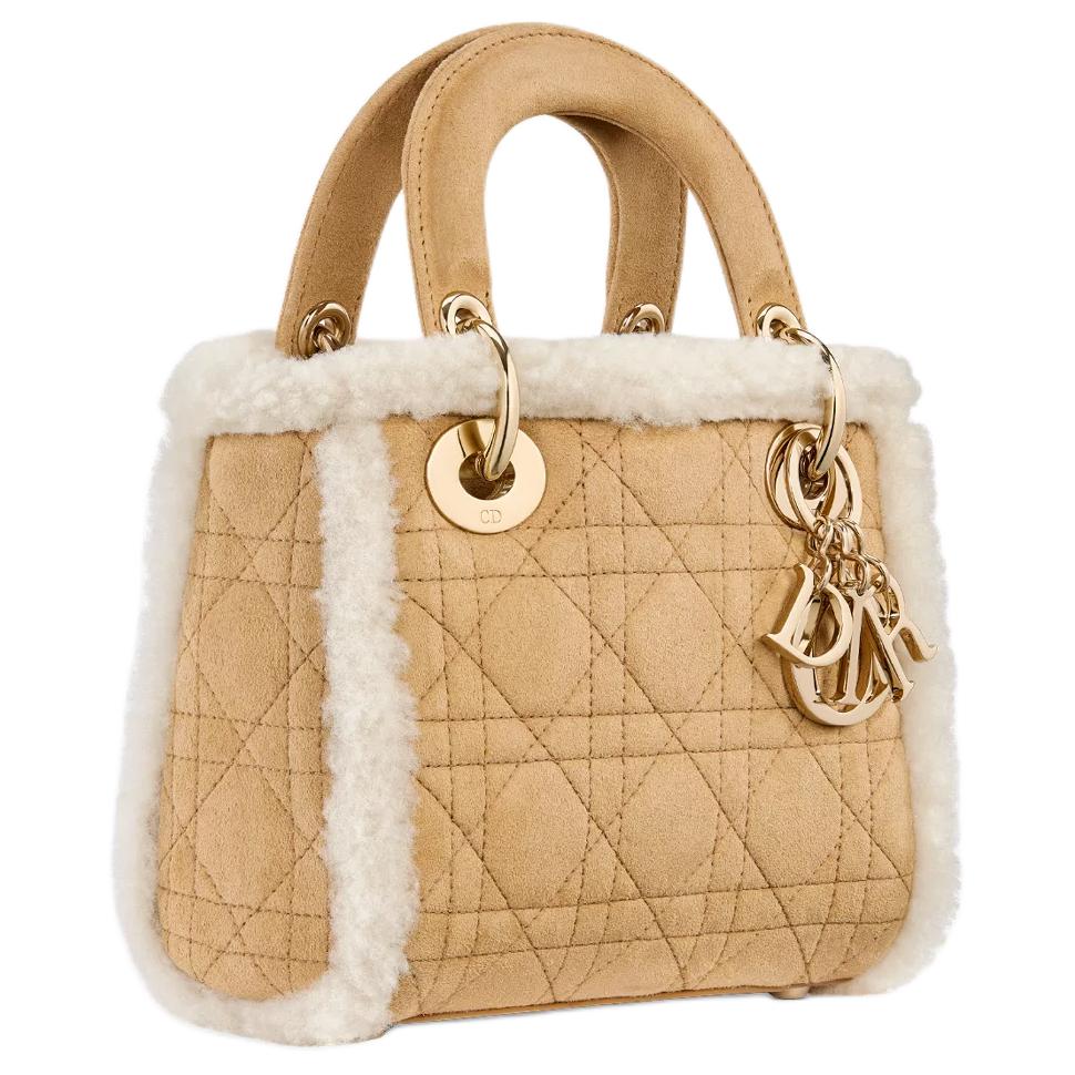 DIOR Lady Dior Suede Cow Leather Shearling Lady Dior Bag, Shoulder Bag, Crossbody Bag, Handbag Mini Women's Beige
