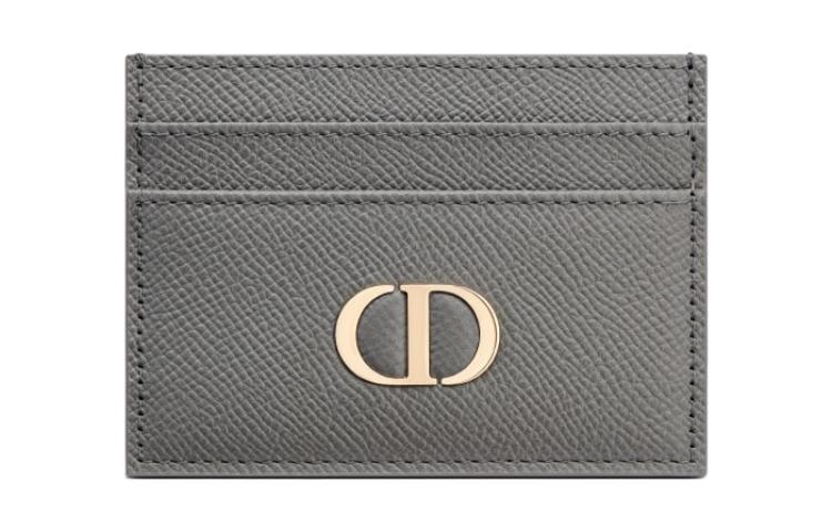 DIOR 30 Montaigne Grained Calfskin Card Clip Card Holder Women's Gray