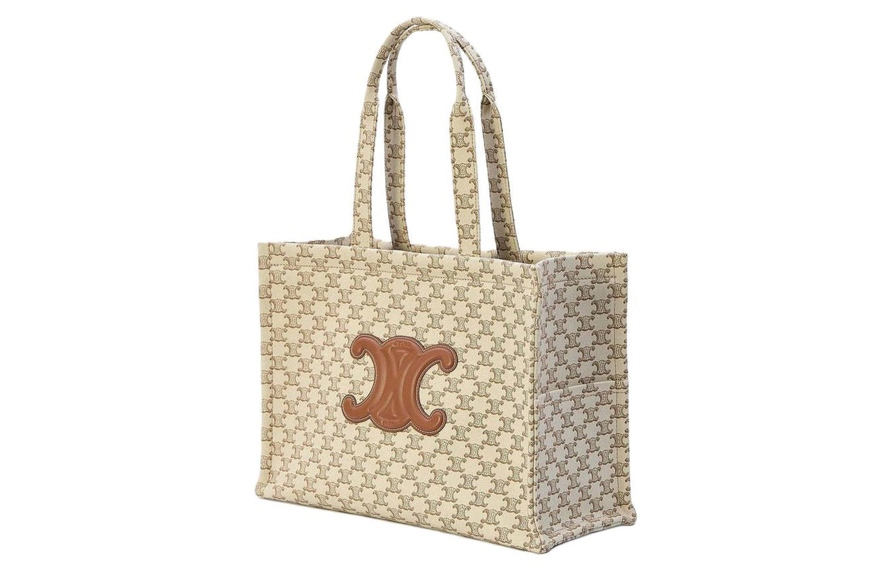 CELINE Cabas Canvas Handbag Large Size Women's Beige