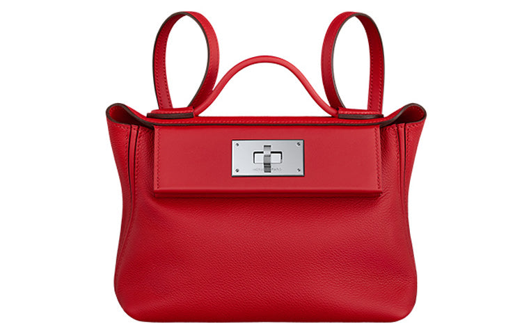 HERMES 24/24 Evercolor With Swift Calfskin Handbag Shoulder Bag Crossbody Bag Fanny Pack Mini Women's Chili Red