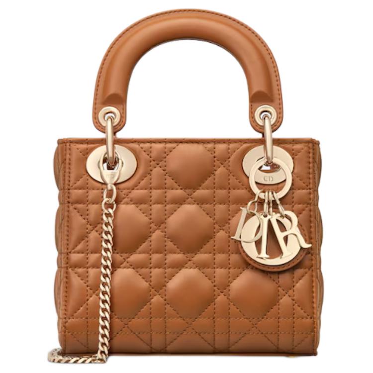 DIOR Lambskin Lady Dior Bag, Shoulder Bag, Crossbody Bag, Handbag Mini Women's Gold Brown