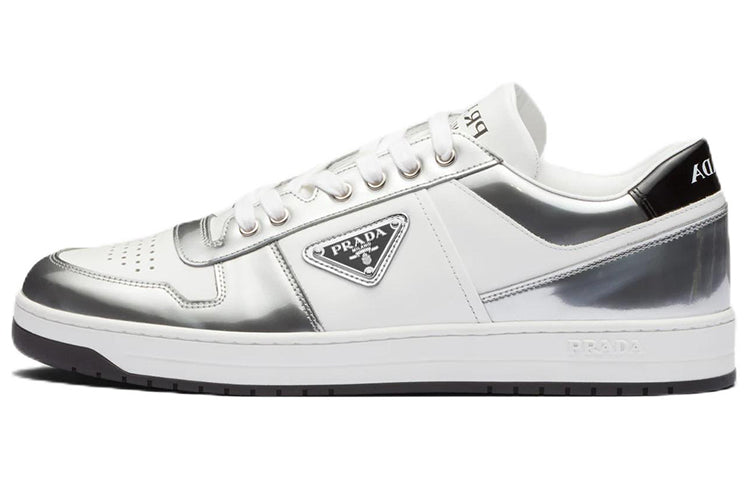 PRADA Downtown Low Top Sneakers Leather White Silver