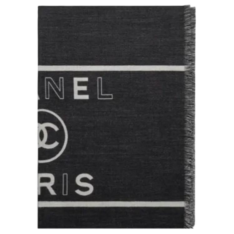 CHANEL Knit Scarves Unisex Black