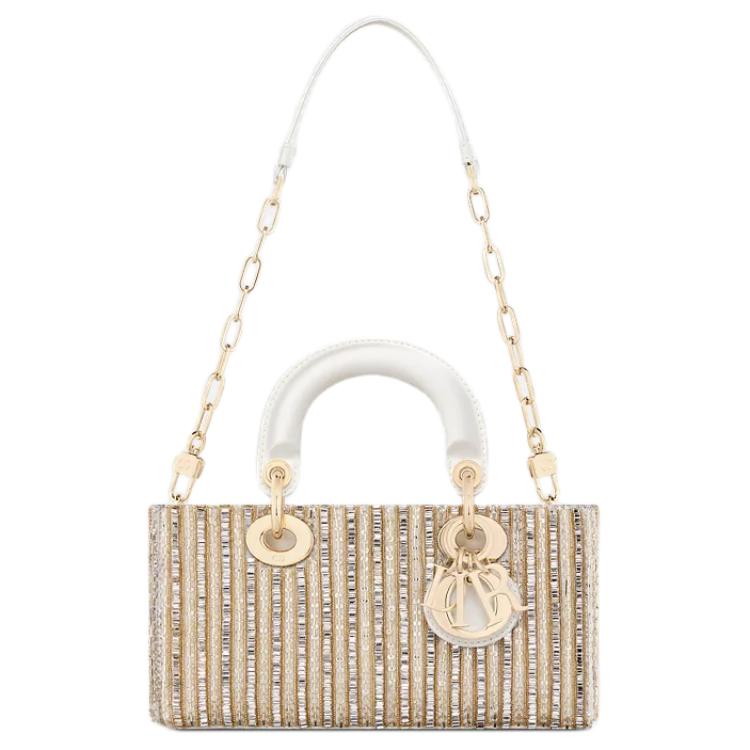 DIOR Lady D-JOY Cotton Shoulder Bag Crossbody Bag Handbag Small Size Women's Gold