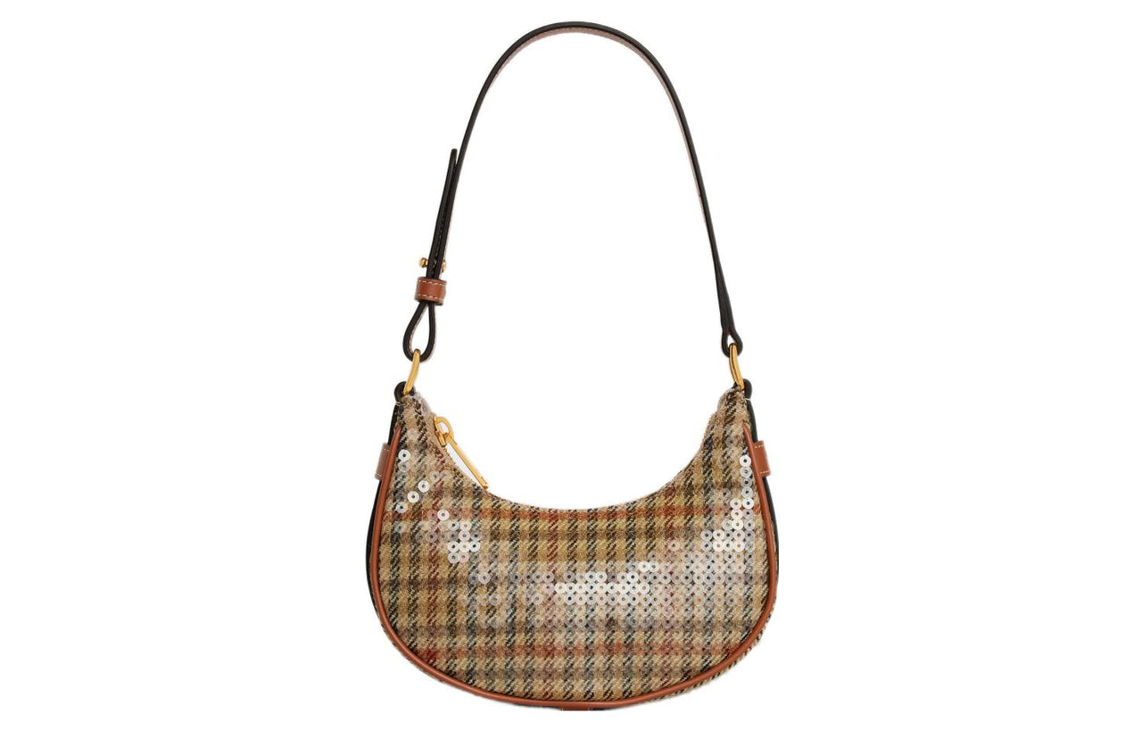 CELINE AVA Fabric With Sequins Cow Leather Patchwork Binding Handbag Shoulder Bag Mini Women's Multicolor Plaid