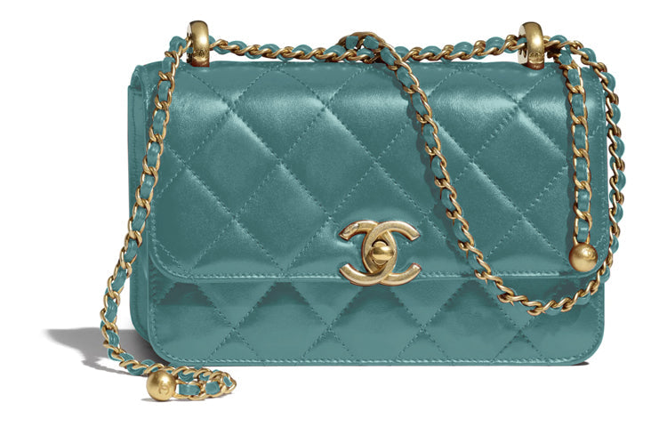 CHANEL 19Bag Calfskin With Metal Coin Purse Zipper Pouch Crossbody Bag Mini Women's Green