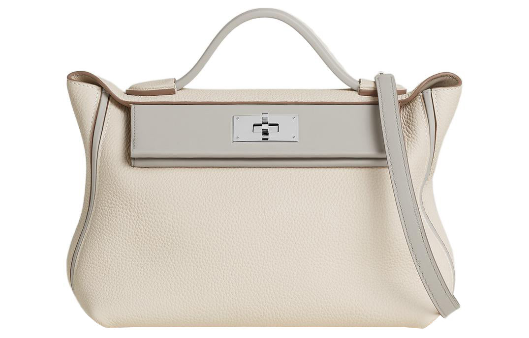 HERMES 24/24 Togo With Swift Calfskin Shoulder Bag Crossbody Bag Handbag Women's Chalk White With Concrete Gray Accents