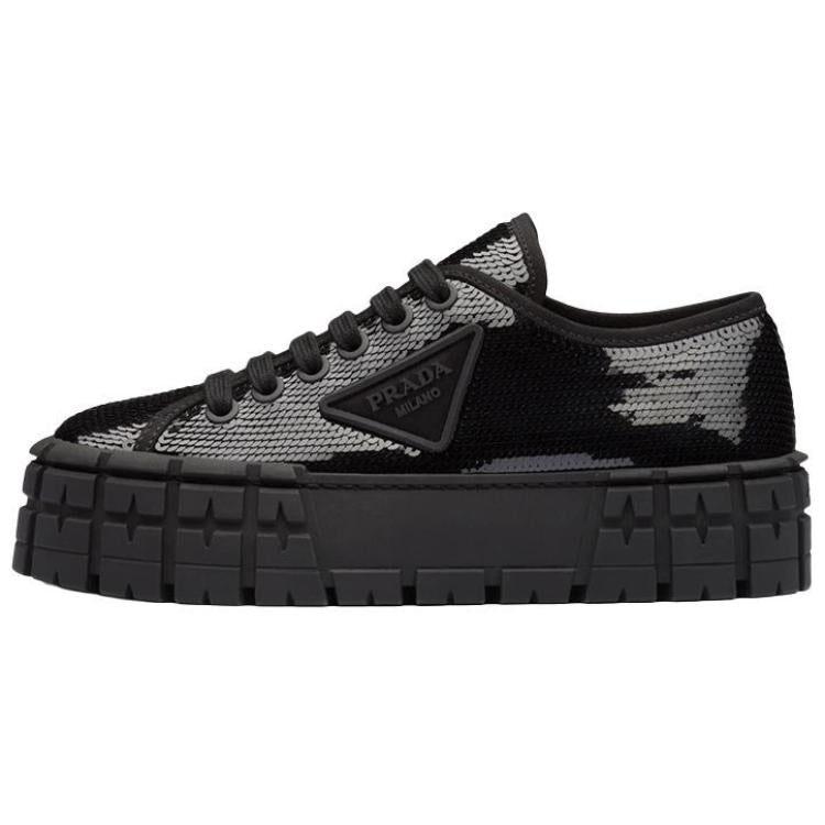 PRADA Double Wheel Sequin Sneakers 'Black' Women's
