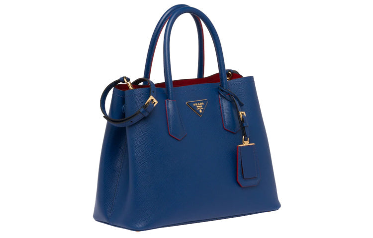 PRADA Double Leather Handbag Women's Blue