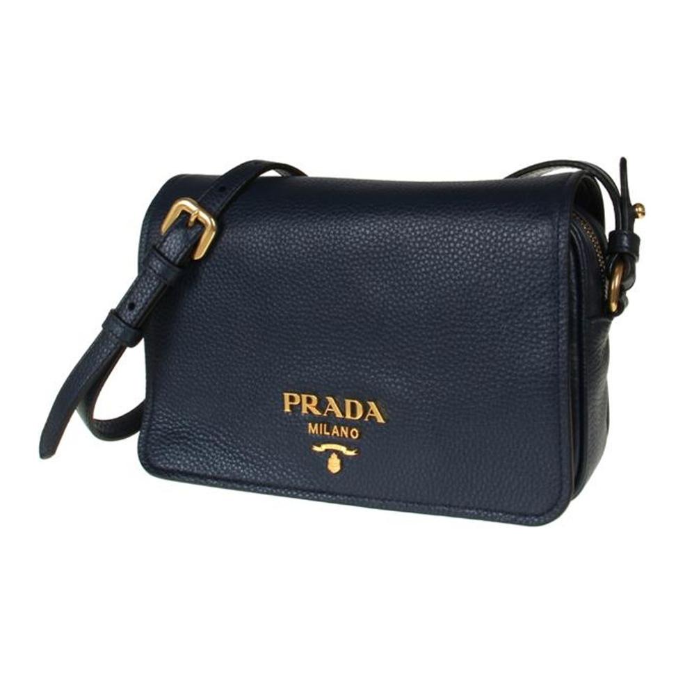 PRADA Cow Leather Shoulder Bag Women's Marine Blue