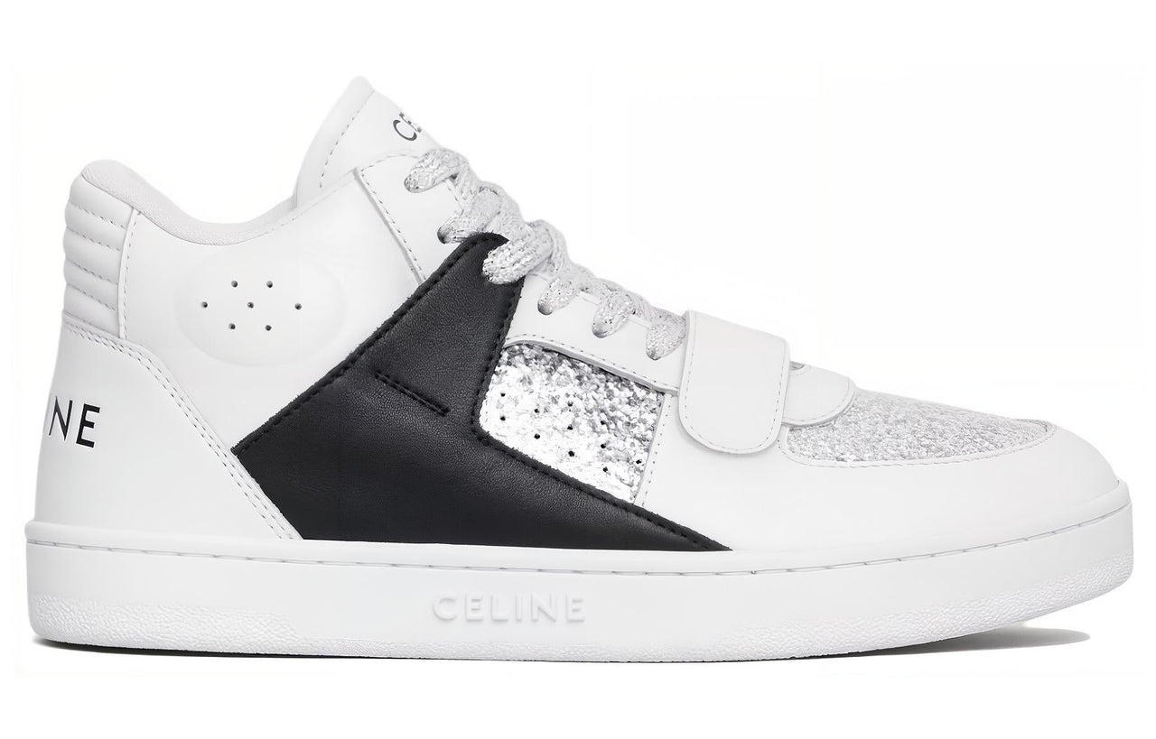 CELINE CT 02 MID Top Stylish Skateboarding Shoes Women's White Silver Black