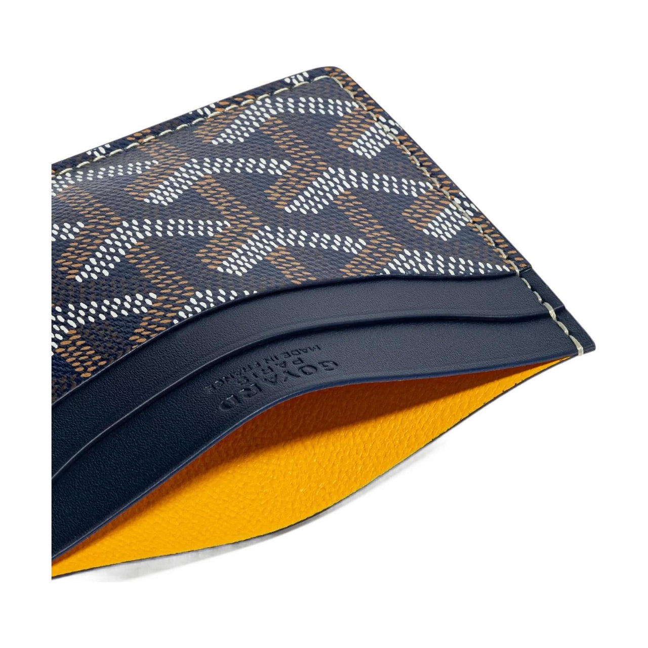 GOYARD Canvas With Calfskin Card Clip Card Holder Unisex Marine Blue With Light Blue Accents And Small Heart Design