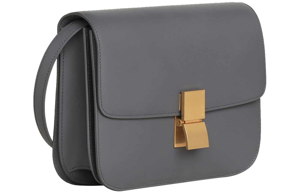 CELINE Classic Bo Polished Cow Leather Block Bag Shoulder Bag Crossbody Bag Medium Size Women's Dark Gray