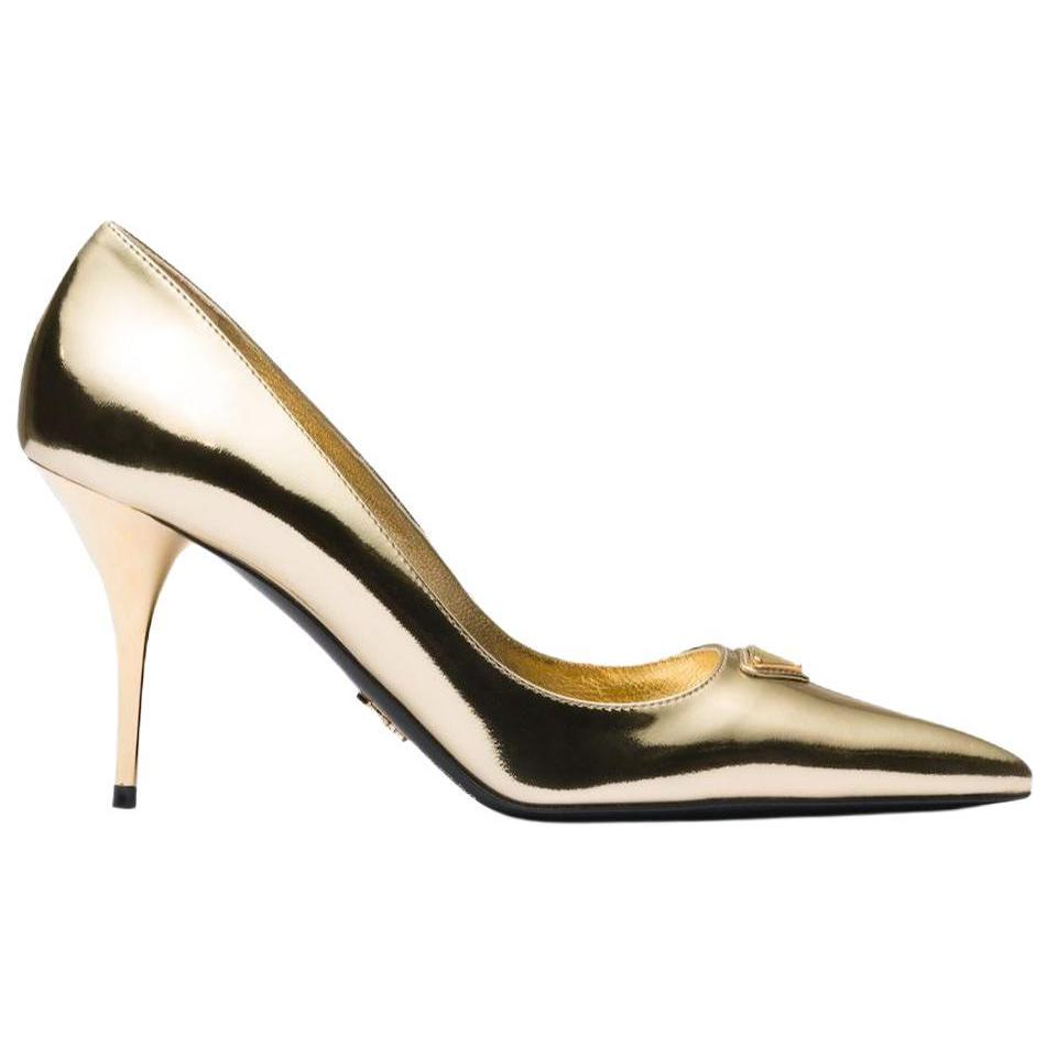 PRADA Cone Heel High Heels 8.5cm Women's Gold