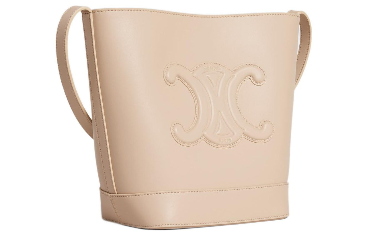 CELINE Cuir Triomphe Smooth Cow Leather Bucket Bags Crossbody Bag Shoulder Bag Small Size Women's Nude